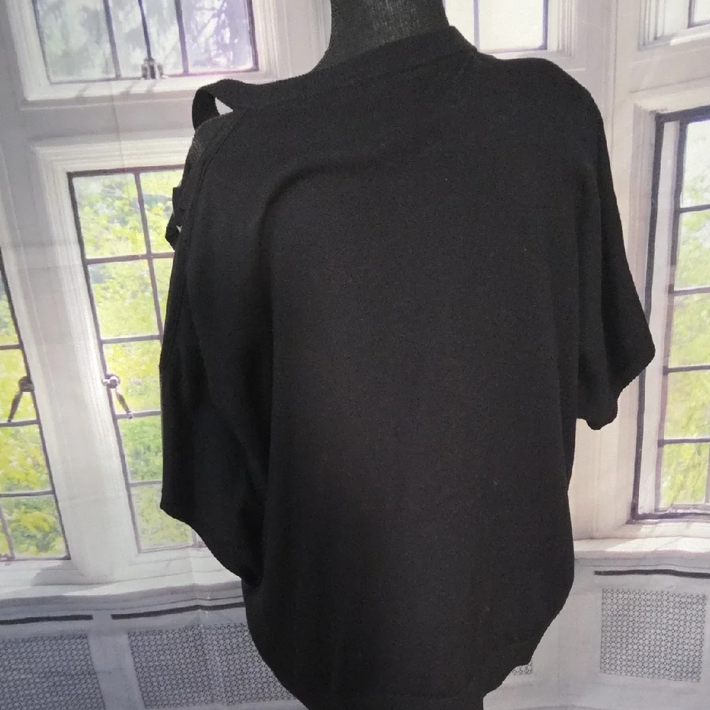 DKNY Black Faux Leather Short Sleeve Sweatshirt - Picture 3 of 8